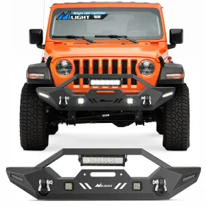 2007-2018 Jeep Wrangler JK/JKU 2018-2025 JL/JLU 2020-2025 Gladiator JT Front Bumper with 72W LED Light Bar 2Pcs 18W Light Pod 2Pcs 18W Single Row Work Light Winch Plate