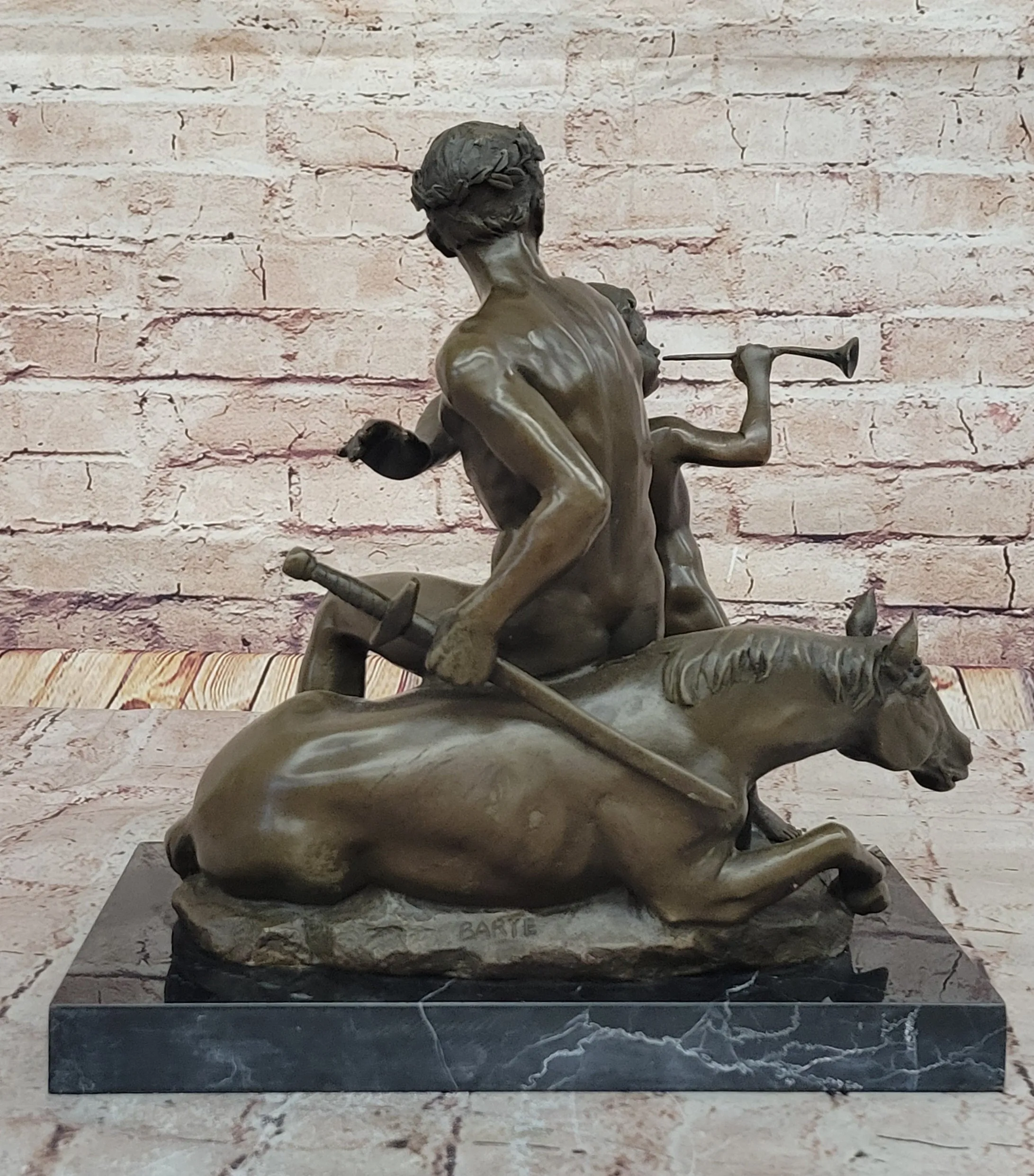 Bronze Sculpture of Roman Emperor and Child with Horse and Trumpet