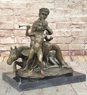 Bronze Sculpture of Roman Emperor and Child with Horse and Trumpet