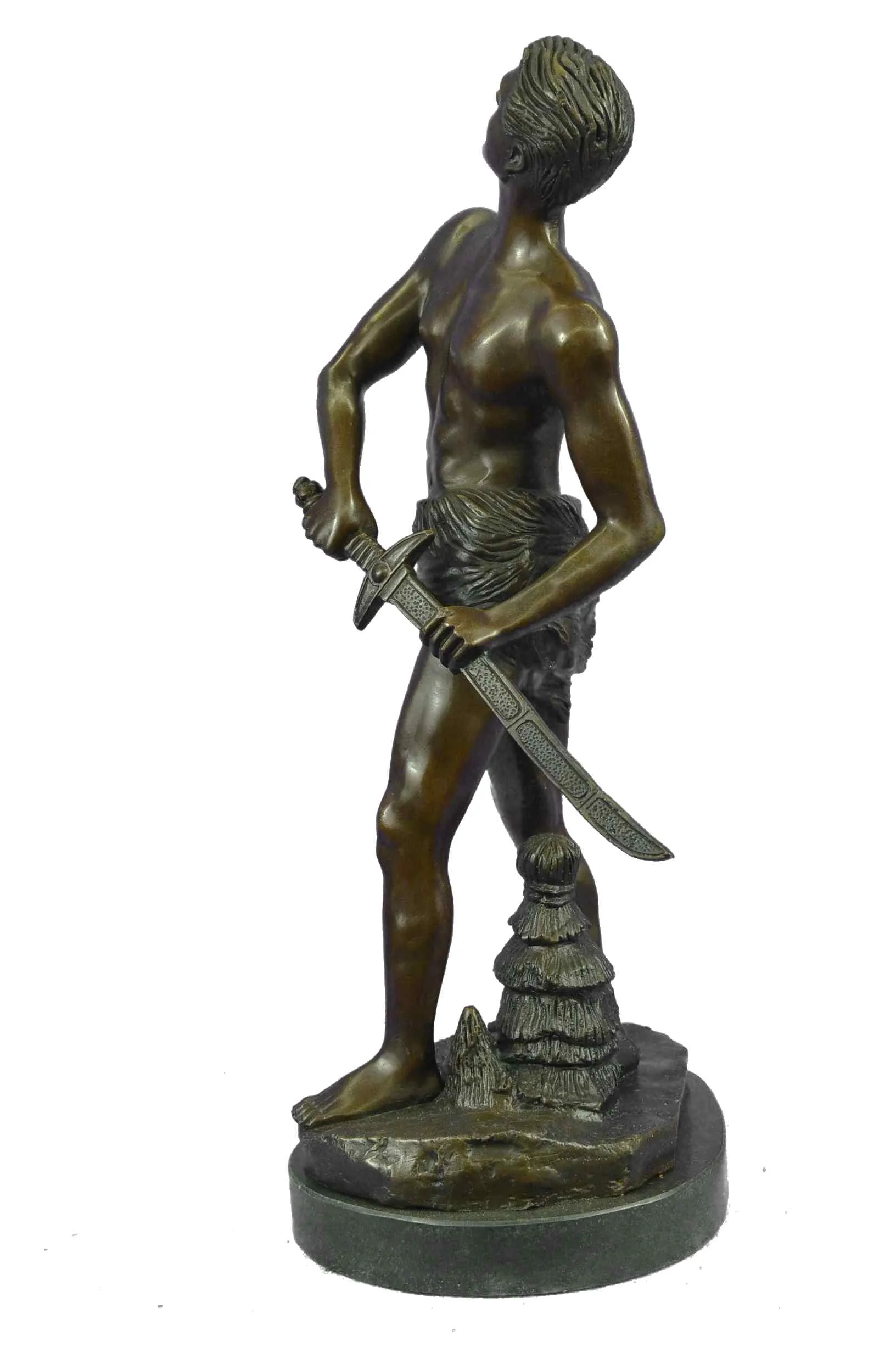 Gilt Bronze Sculpture Warrior with Sword by Adrien Gaudez Marble Figurine Figure