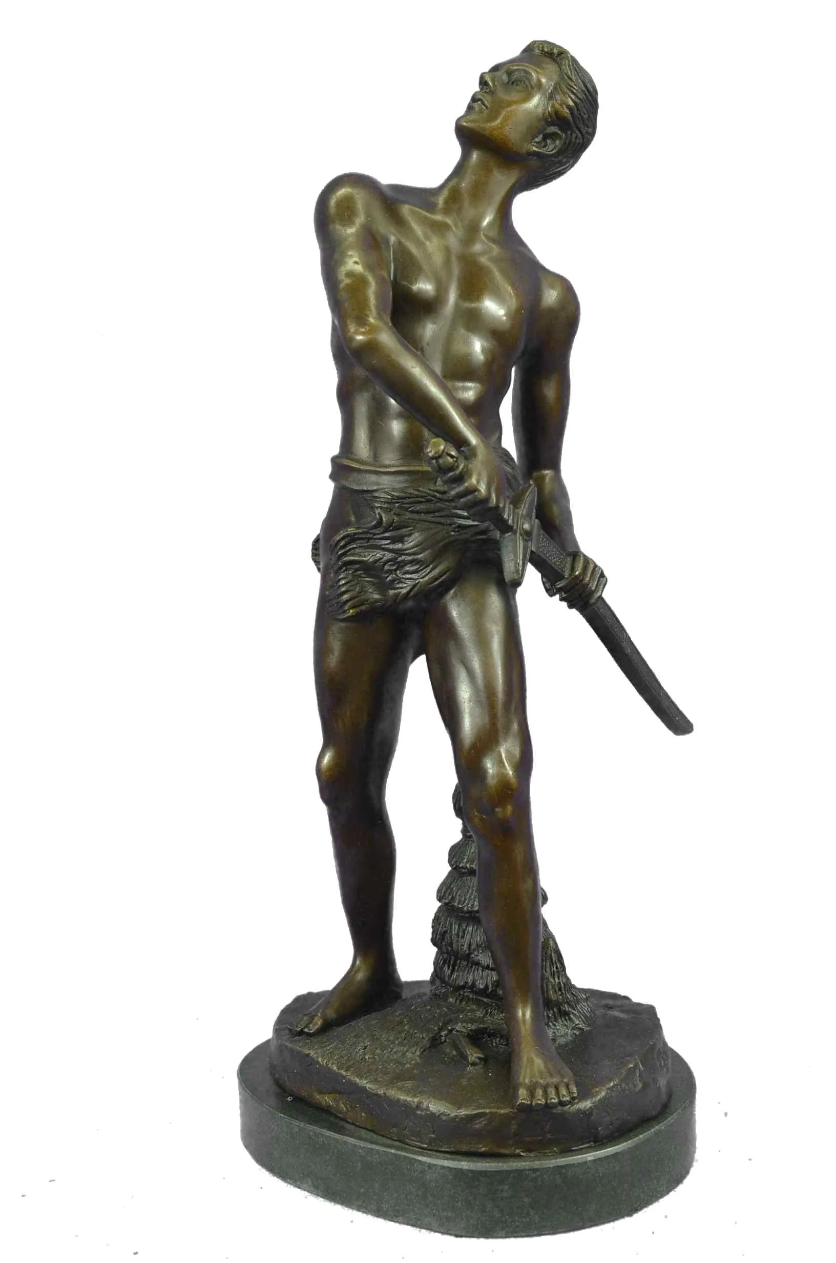 Gilt Bronze Sculpture Warrior with Sword by Adrien Gaudez Marble Figurine Figure
