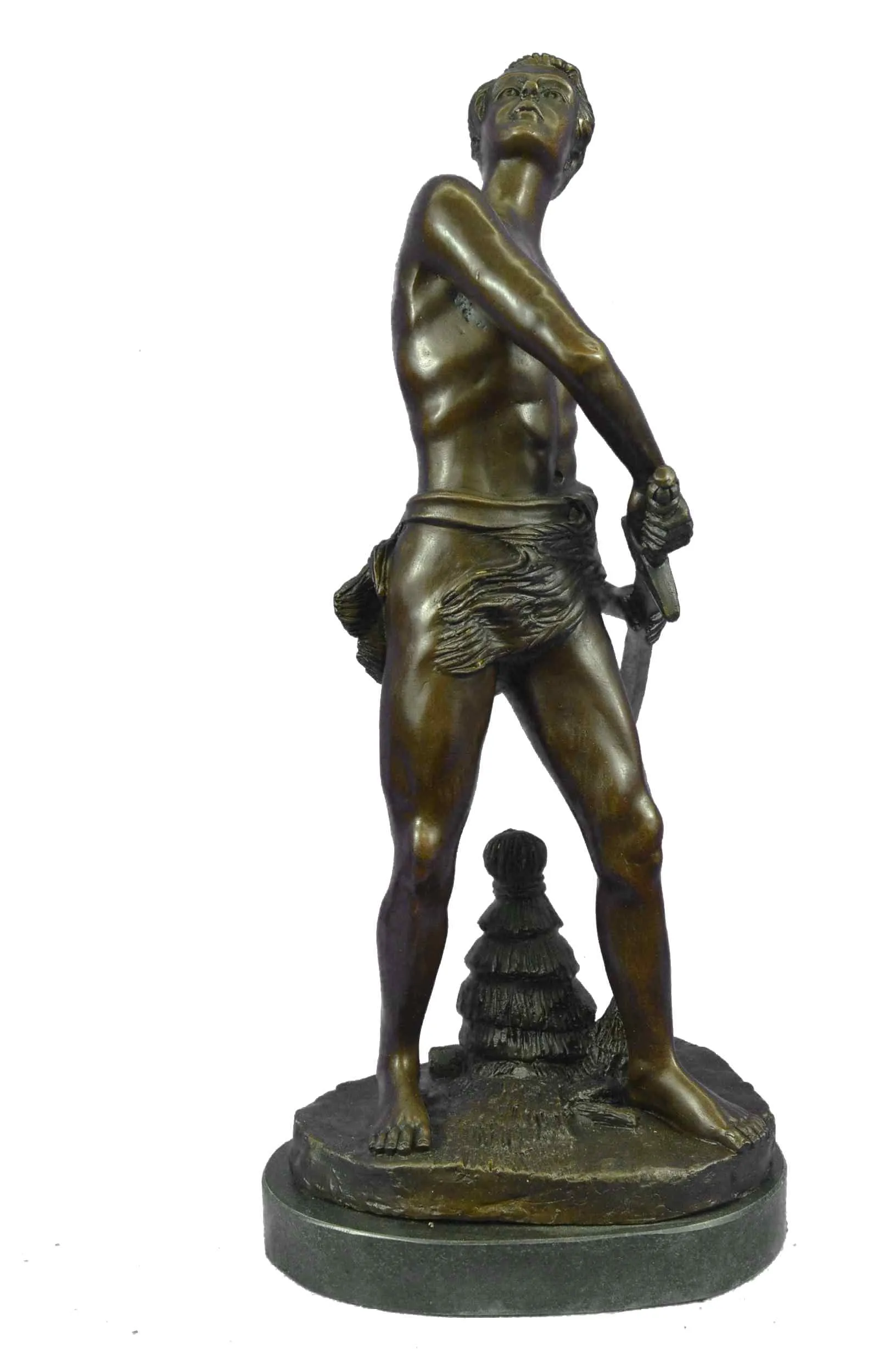 Gilt Bronze Sculpture Warrior with Sword by Adrien Gaudez Marble Figurine Figure