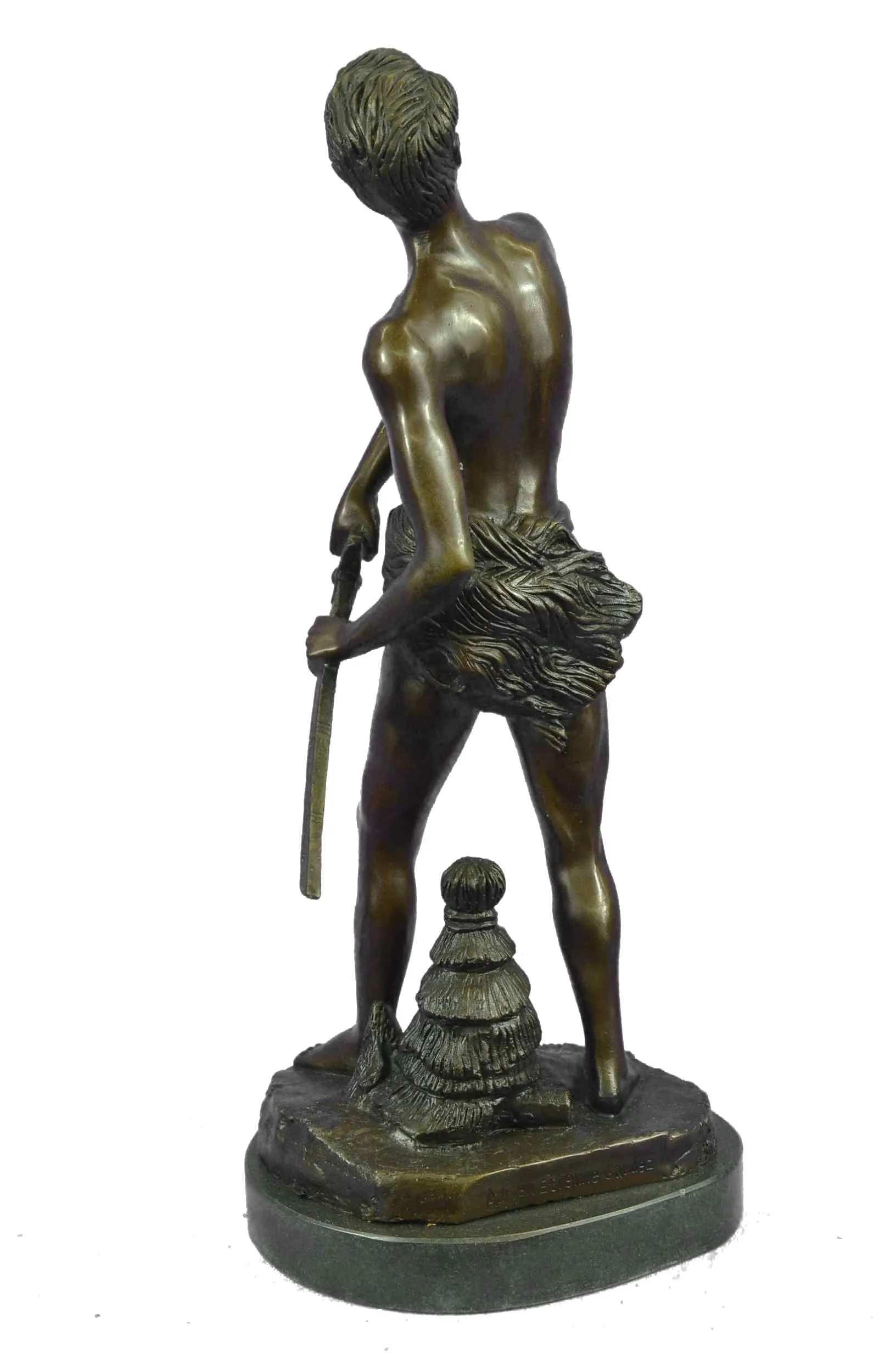 Gilt Bronze Sculpture Warrior with Sword by Adrien Gaudez Marble Figurine Figure