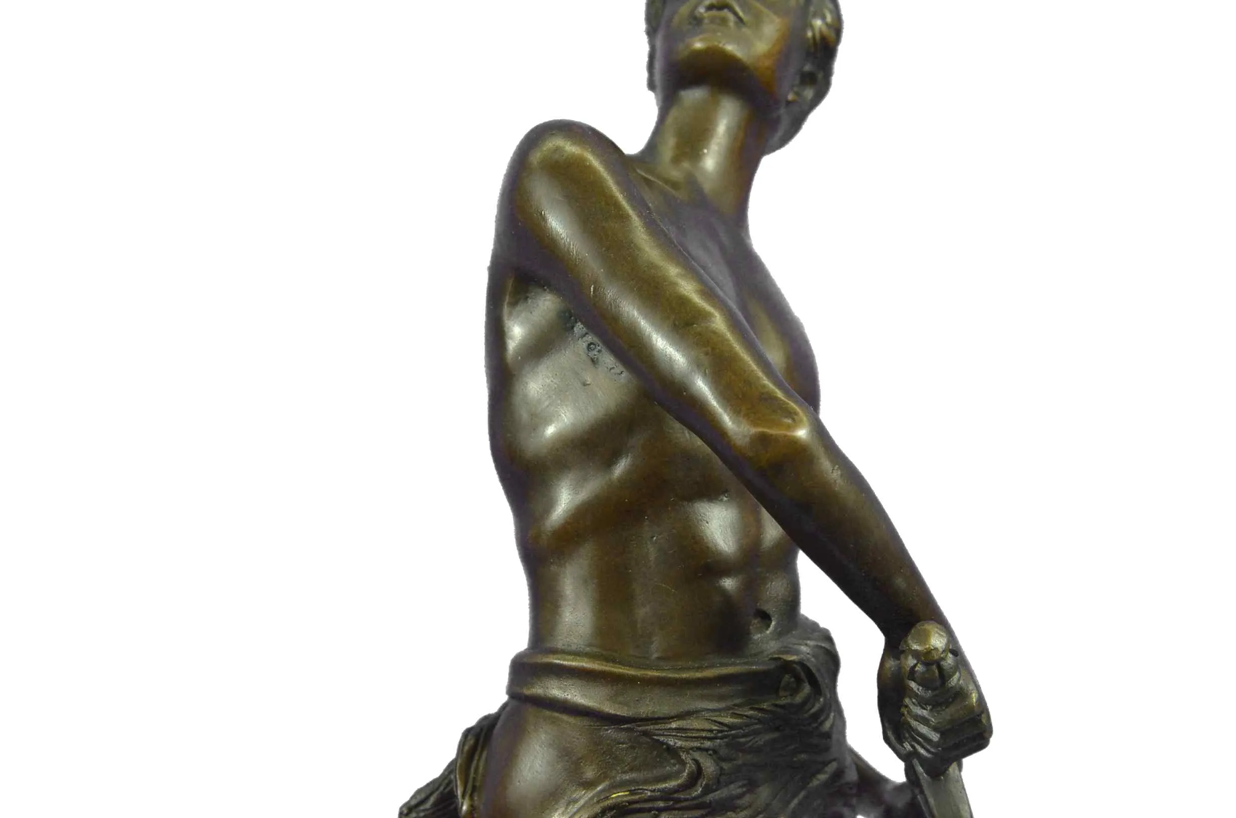 Gilt Bronze Sculpture Warrior with Sword by Adrien Gaudez Marble Figurine Figure