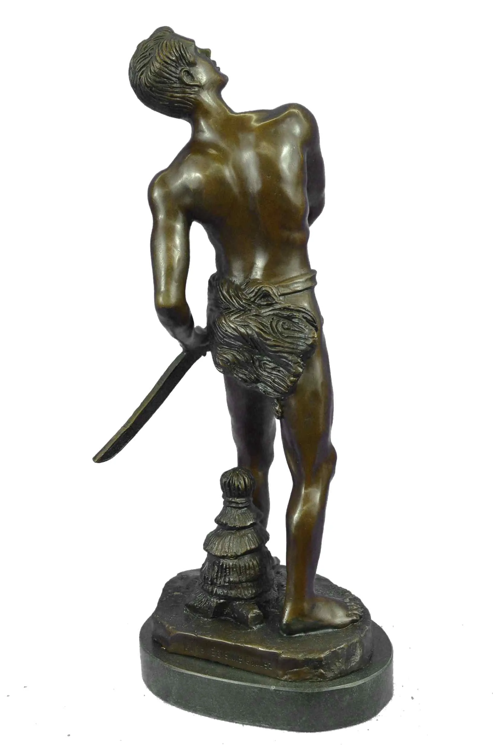 Gilt Bronze Sculpture Warrior with Sword by Adrien Gaudez Marble Figurine Figure