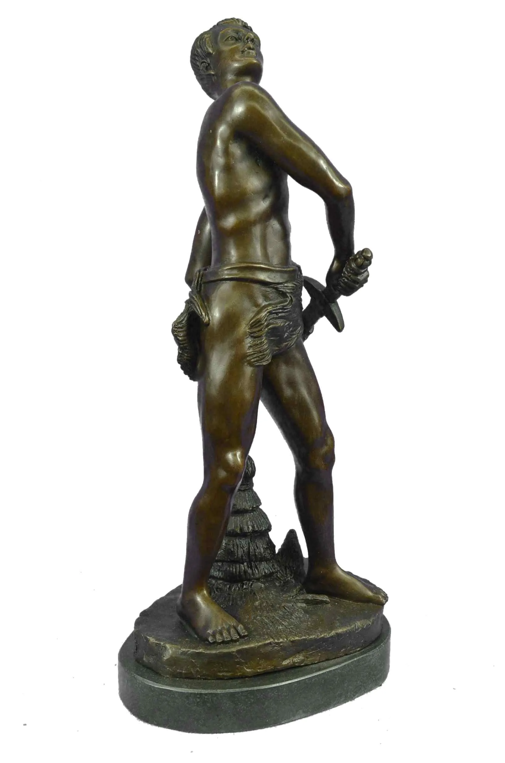 Gilt Bronze Sculpture Warrior with Sword by Adrien Gaudez Marble Figurine Figure