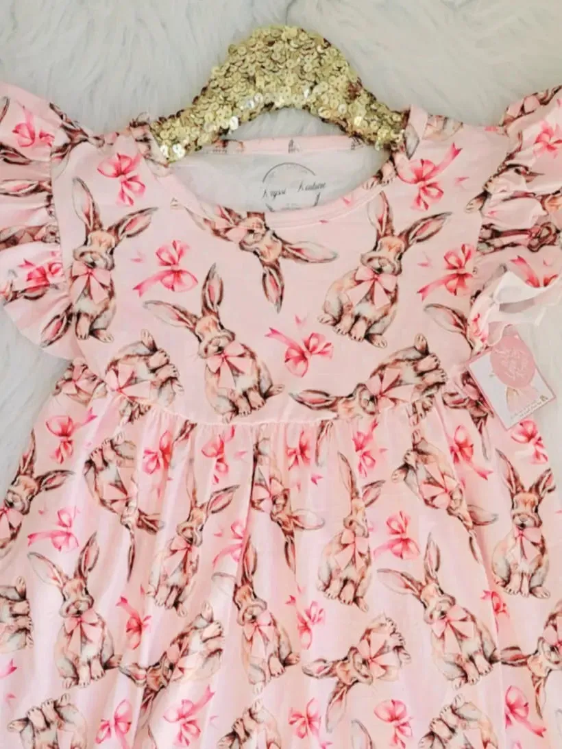Girls Easter Fun Character Dresses - Pink Bunnies with Bows