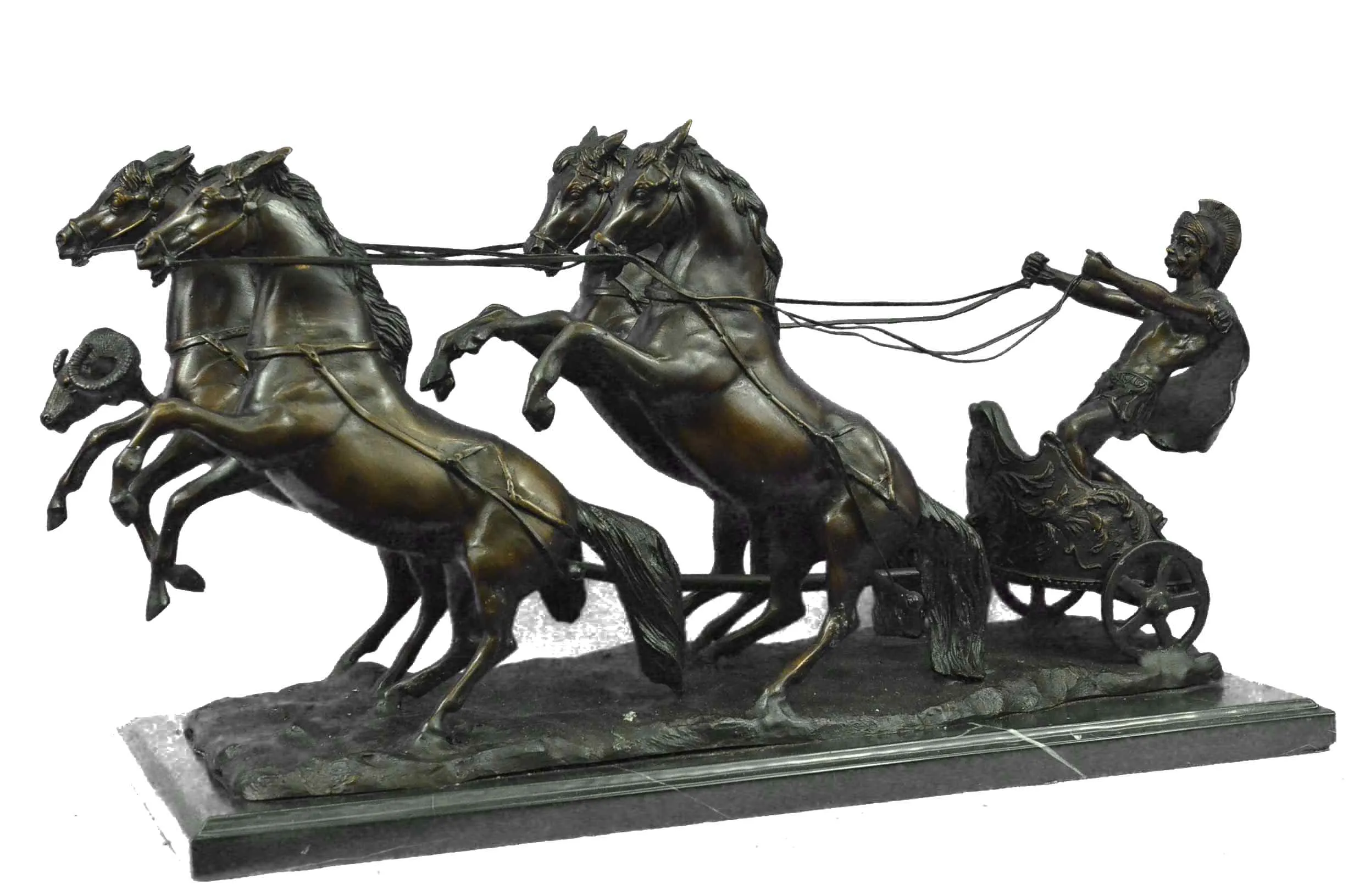Handmade Greek Roman Chariot (Bronze) 22.5'' Statue Artwork Sculpture Figure