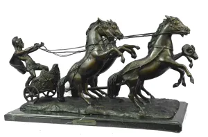 Handmade Greek Roman Chariot (Bronze) 22.5'' Statue Artwork Sculpture Figure