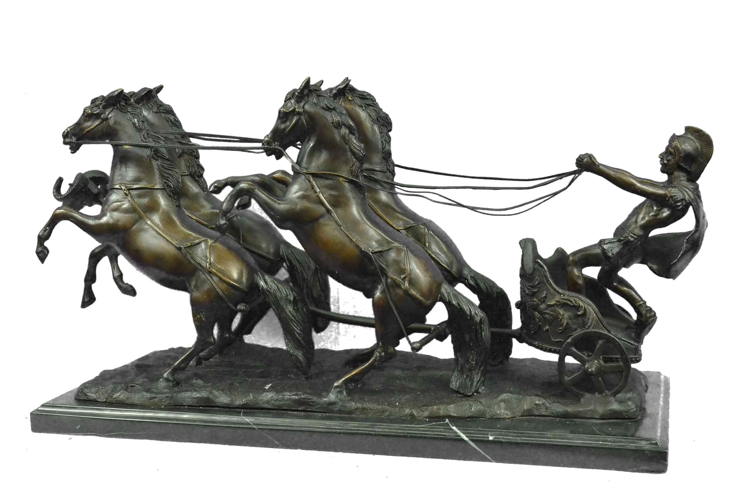 Handmade Greek Roman Chariot (Bronze) 22.5'' Statue Artwork Sculpture Figure