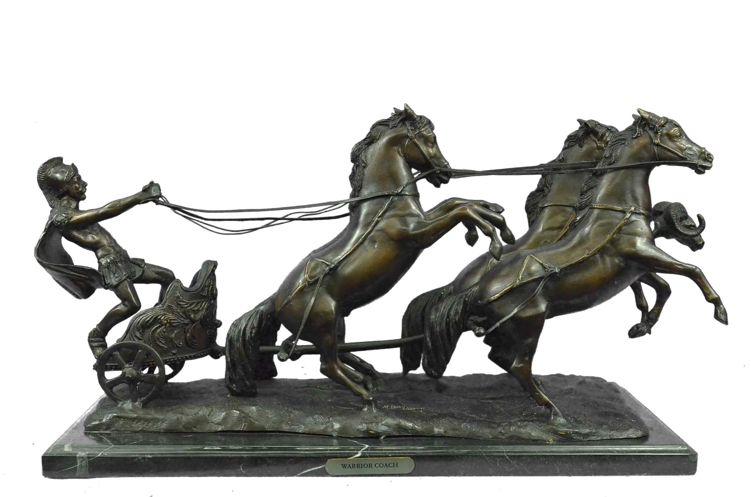 Handmade Greek Roman Chariot (Bronze) 22.5'' Statue Artwork Sculpture Figure