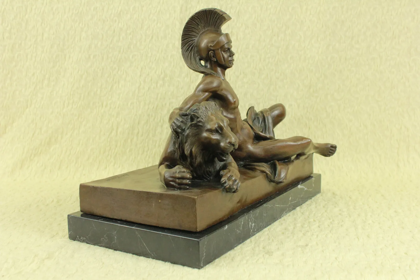 Original Aldo Vitaleh Roman Soldier with A Lion Bronze Sculpture Statue Figurine