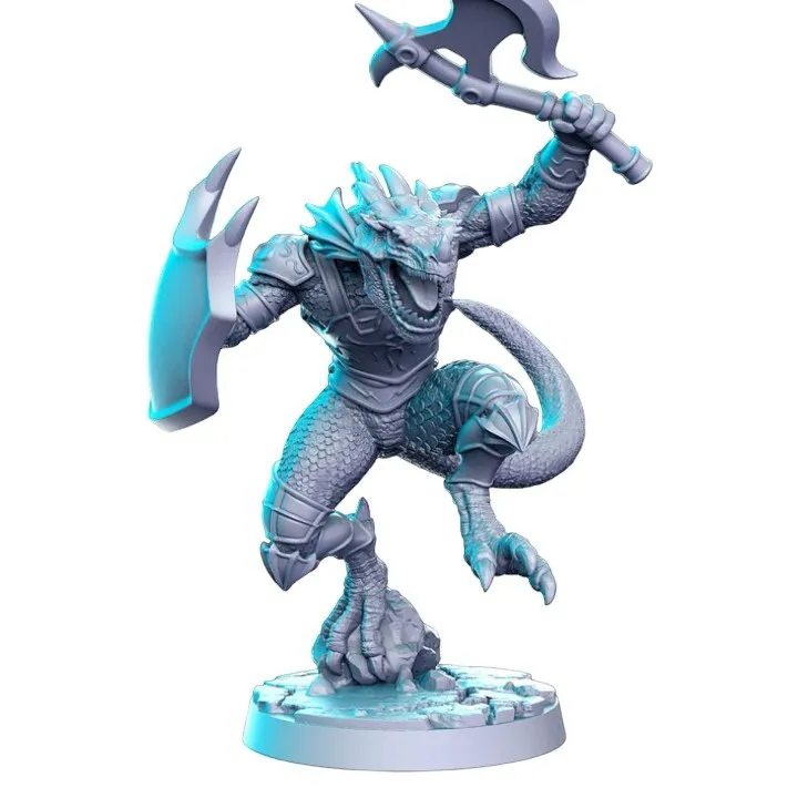 Saurian lizardmen gladiator with shield and axe warrior fighter lizard for dnd figure print 3d resin 12k 32mm miniatures figures mini