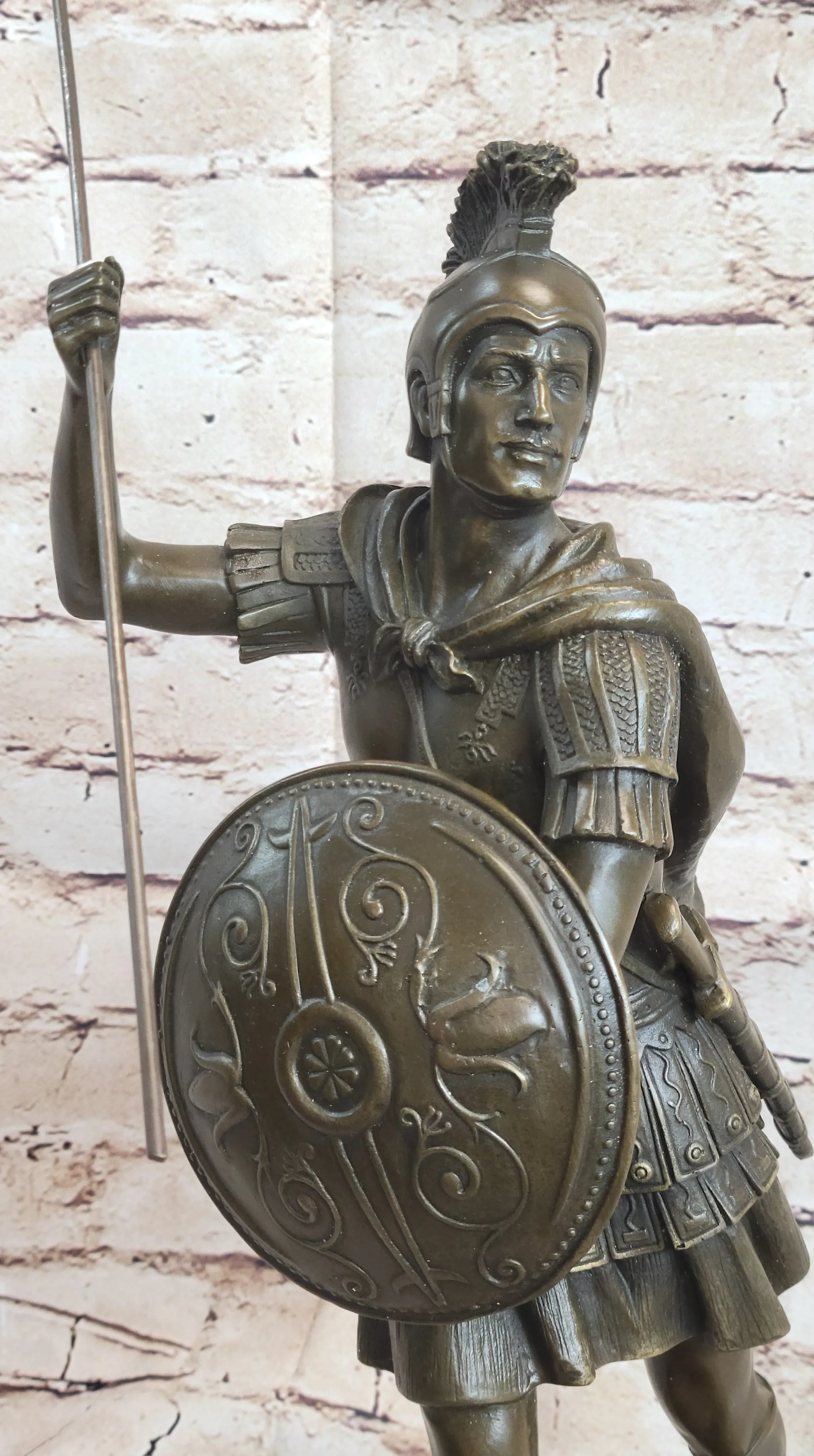 Signed Drouot Roman Legion Soldier Warrior Bronze Marble Sculpture Statue Figure