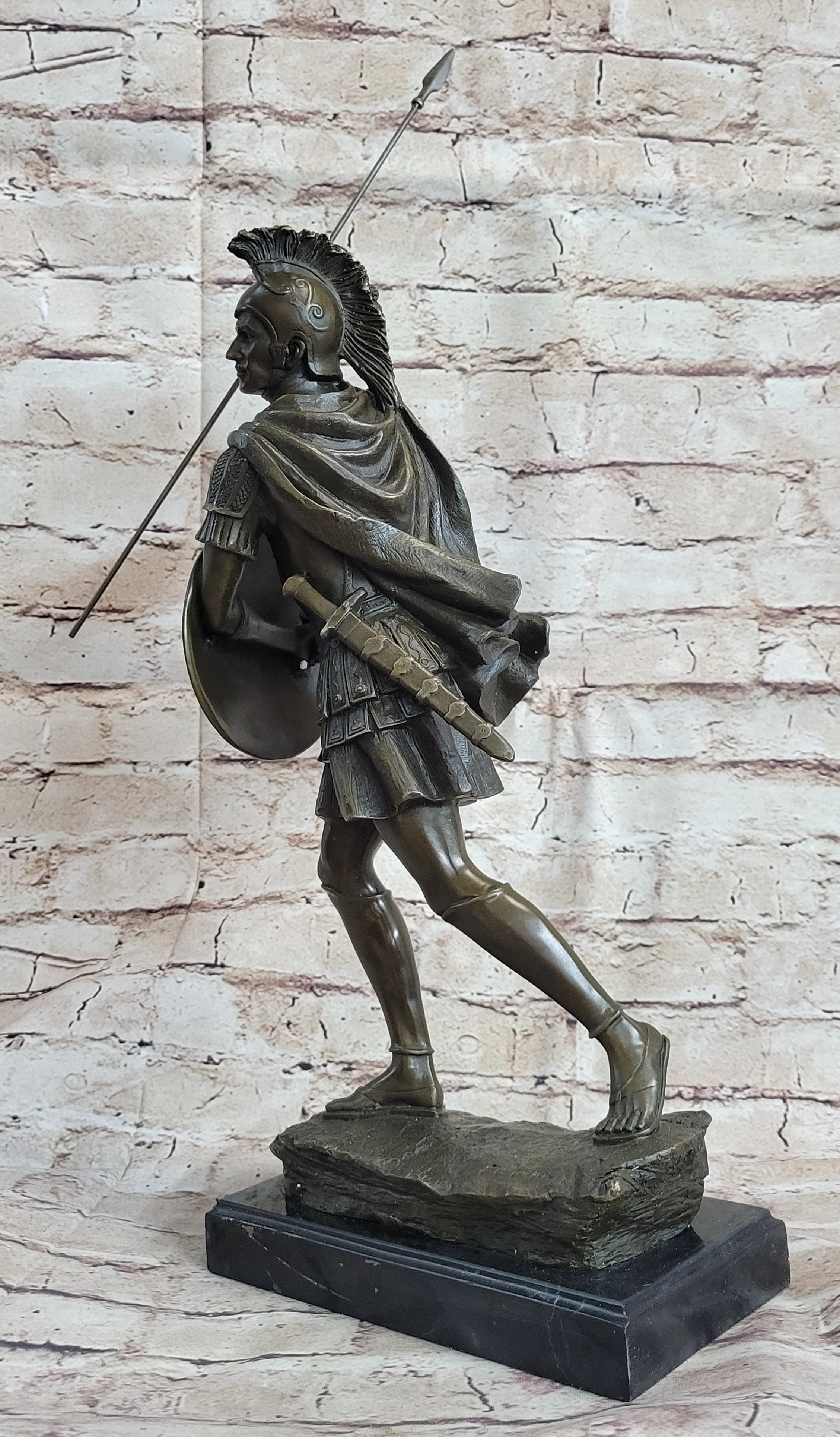 Signed Drouot Roman Legion Soldier Warrior Bronze Marble Sculpture Statue Figure