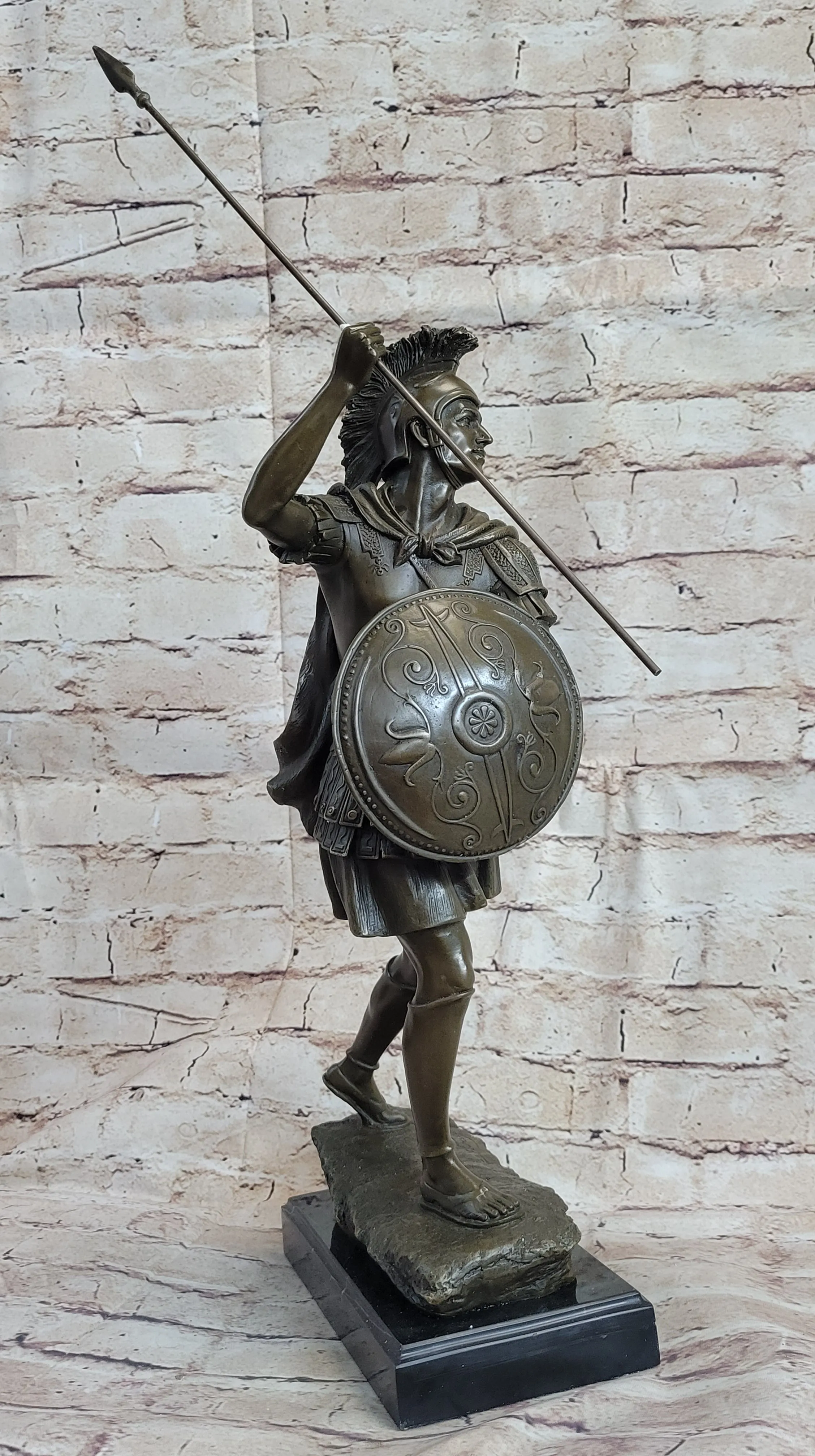 Signed Drouot Roman Legion Soldier Warrior Bronze Marble Sculpture Statue Figure