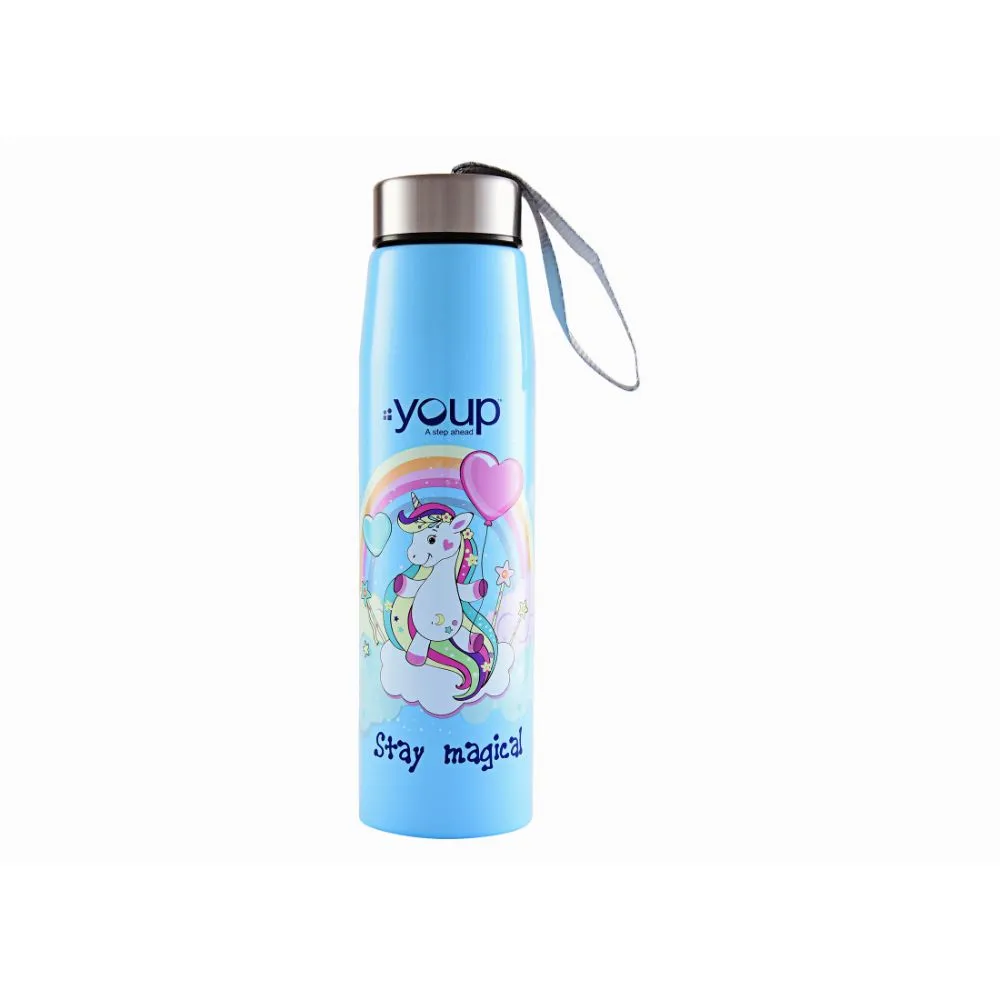 Youp Stainless Steel Insulated Sky Blue Color Unicorn Kids Water Bottle Abby - 500 ml